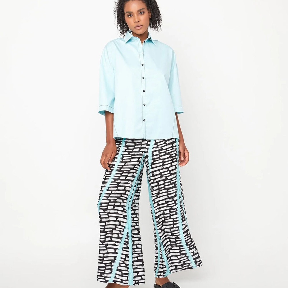 Elegant Black and Blue Women's Wide Leg Pants